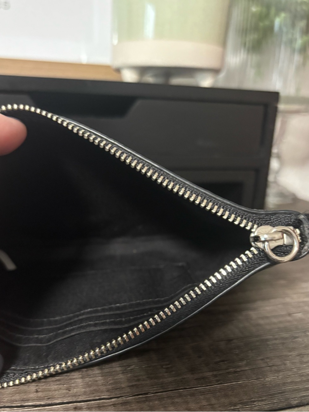 Coach Black Pebbled Leather Shearling-Trim Wristlet - Picture 9 of 11